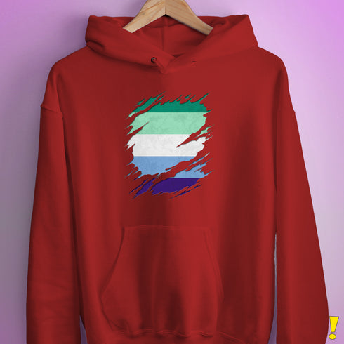 Gay Male Pride Flag Ripped Reveal Hoodie